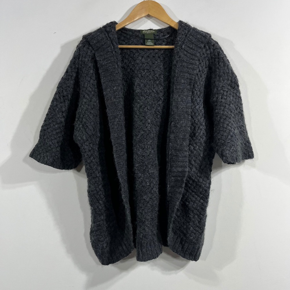 Eddie Bauer VTG Wool Alpaca Fisherman Hooded Cardigan Sweater Womens L XL 90s